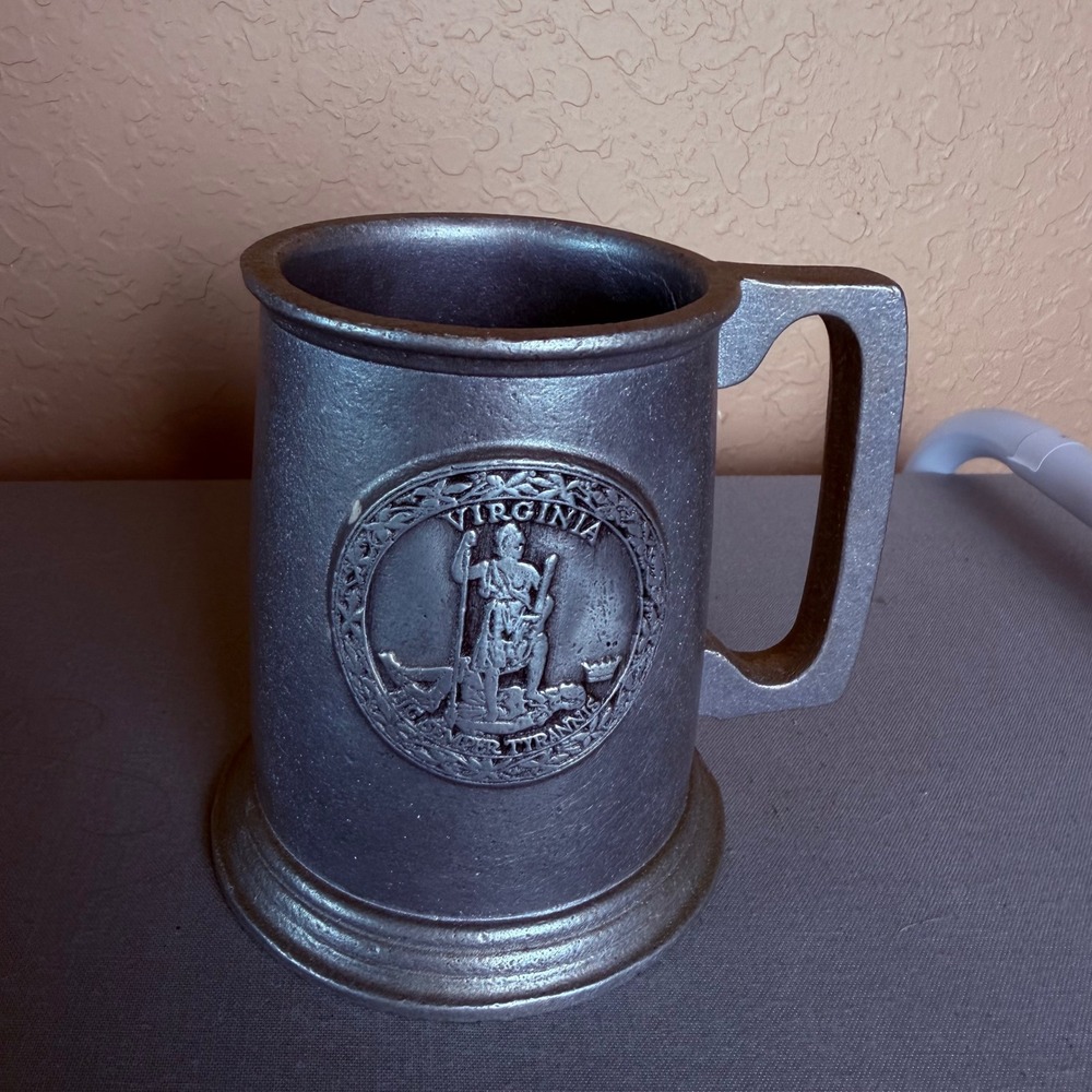 Wilton Armetale Virginia State Seal Beer Stein Tankard Pewter Style Metal Mug